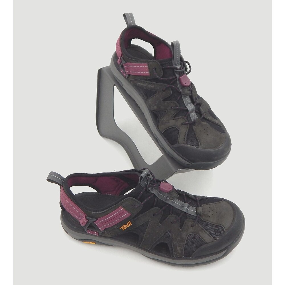 Teva Terra Float Active Lace Black Leather W Sz 8 Slip On Hiking Sandals Shoes